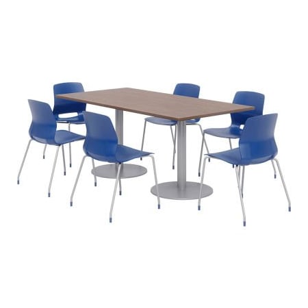 Kfi KFI Table & Chair Set, 72"Lx36"W, Teak Table With Navy Chairs OLTFL3672RA-B1922-SL-7960K-OL2700-P03